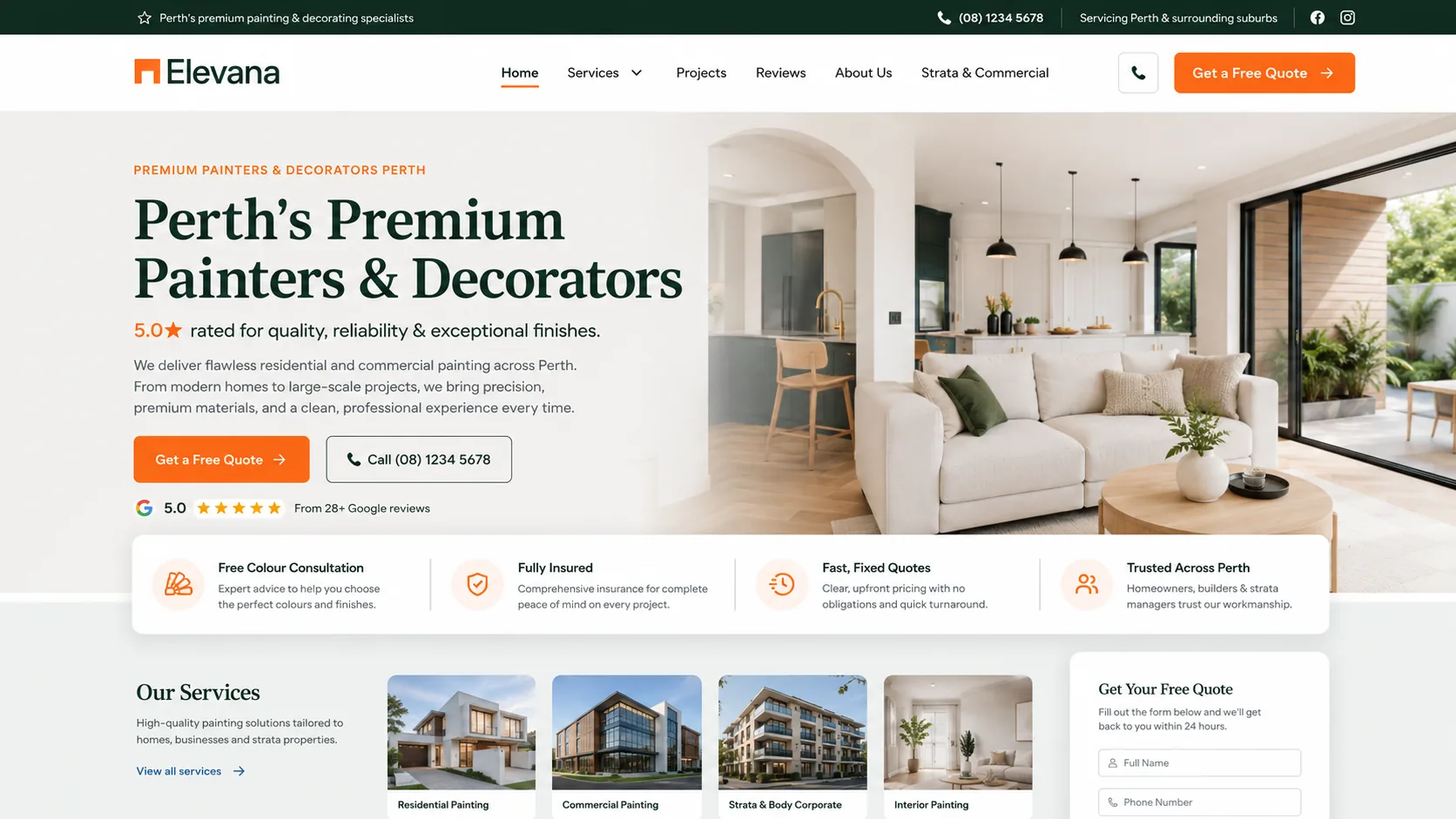A polished, modern small business website on a laptop screen