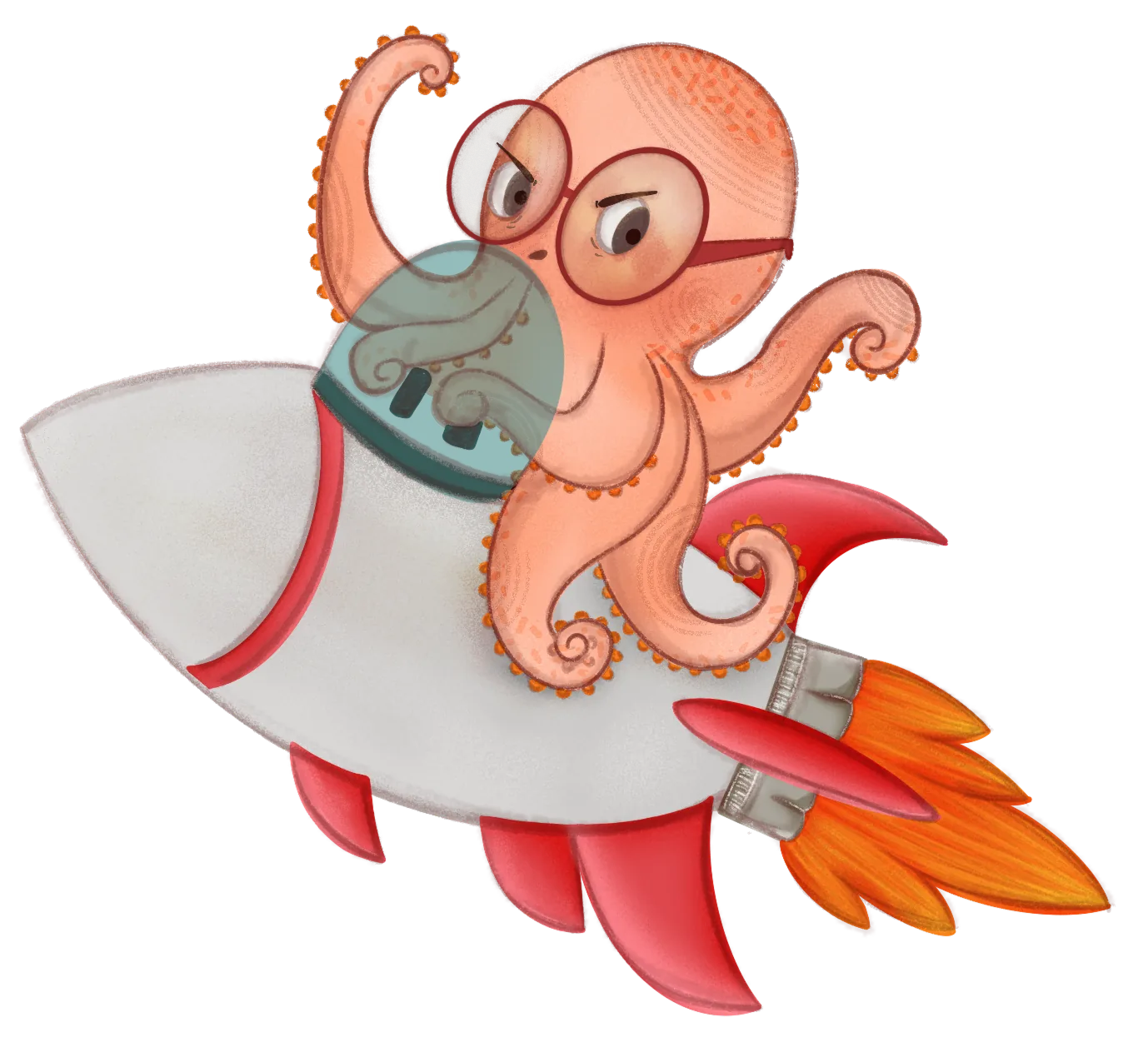 Octopus illustration riding a rocket, representing modular future-proof AI builds